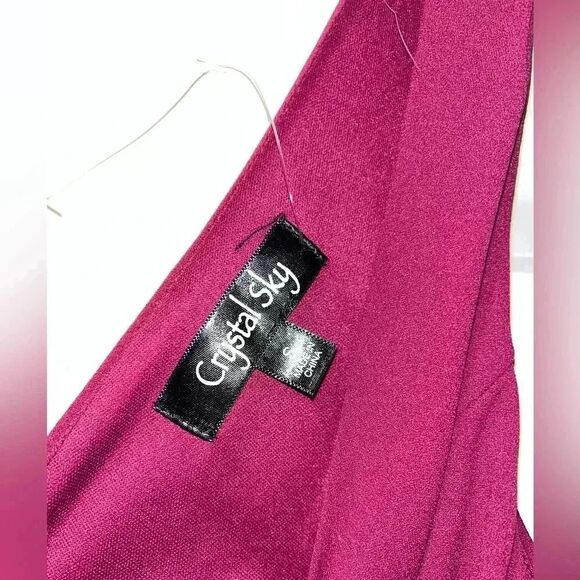 Crystal Sky Elegant‎ Burgundy Maxi Dress V-Neck Formal Evening Gown E56 - Picture 2 of 5